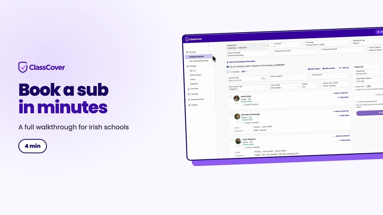 ClassCover demo: book a sub in minutes